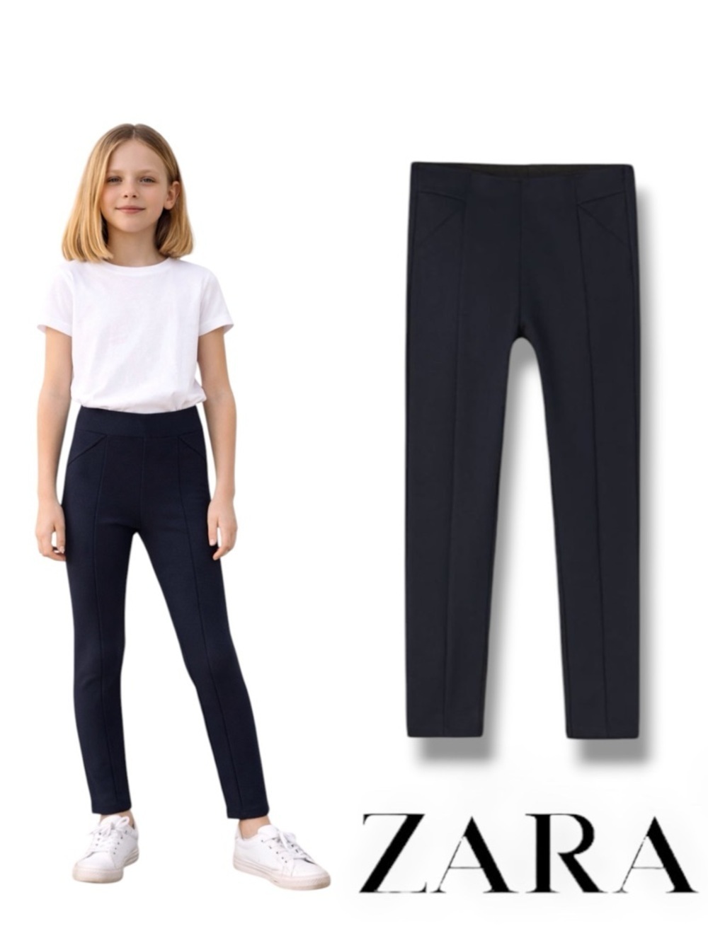 ZARA Kids Navy Ponte Knit Leggings NWT Size 14